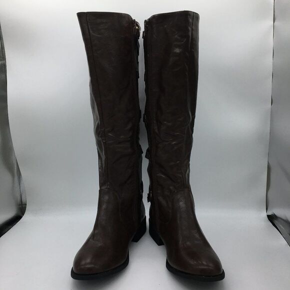 Shoes - Brown Knee High Boots Low Heels Side Zipper Fall Winter Boots Shoes